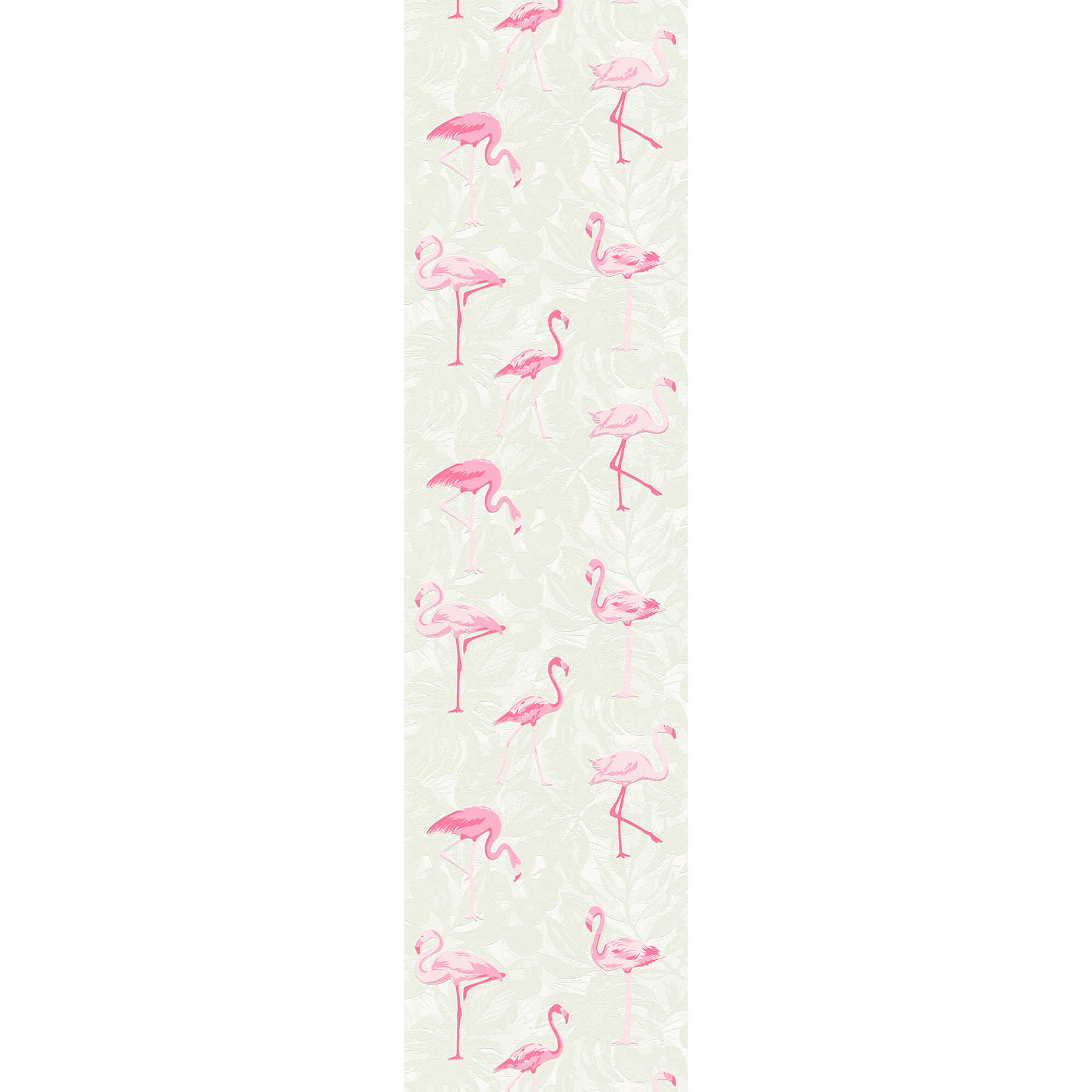         Flamingo wallpaper with texture design & leaves pattern - cream, pink
    