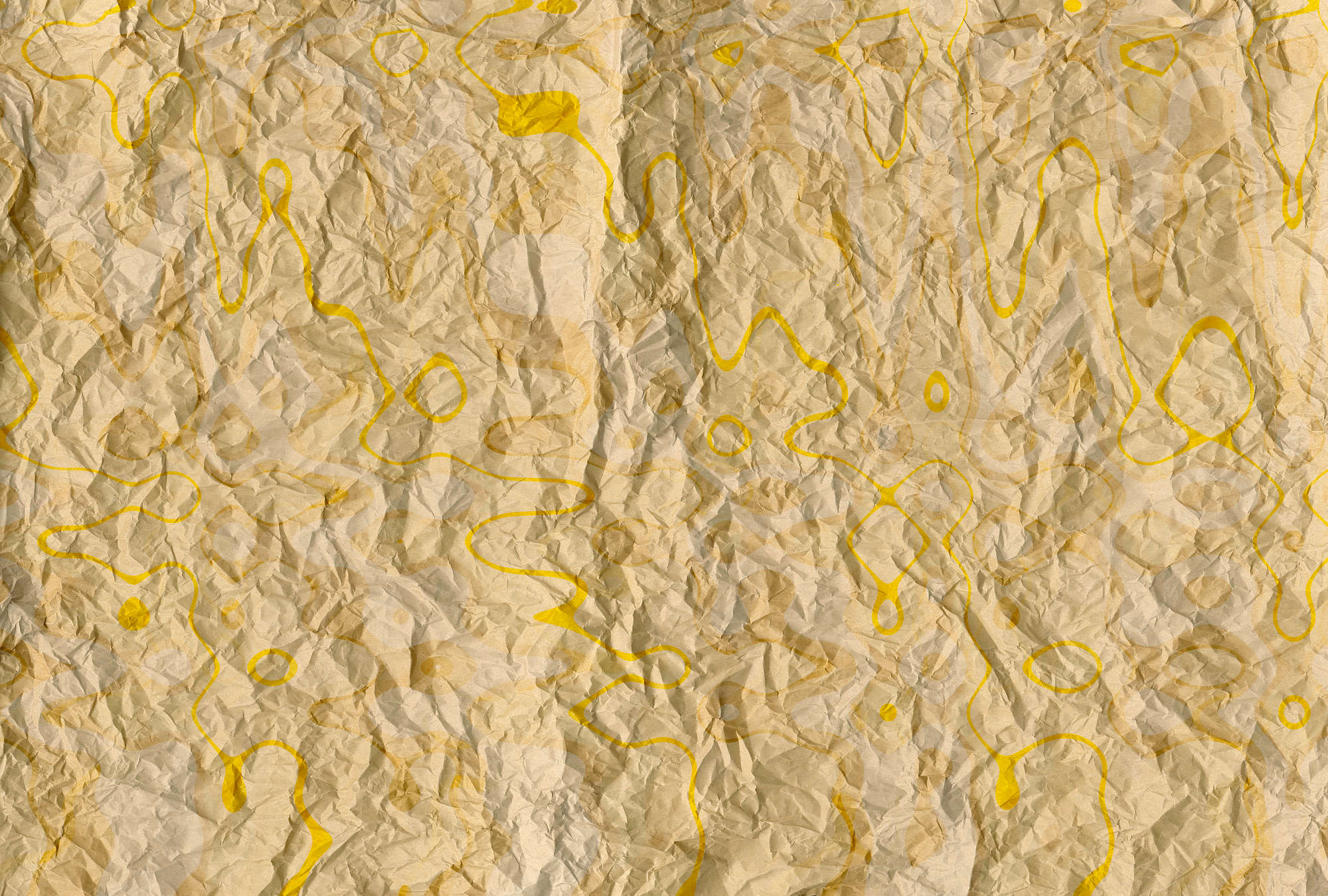             Papier peint motif rétro & aspect papier pour chambre d'adolescent - jaune, orange
        