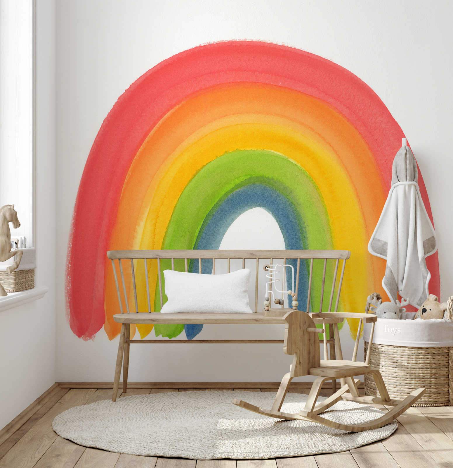         Watercolour mural rainbow in watercolour style
    