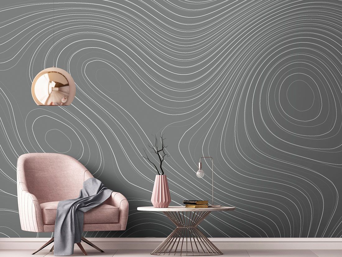 Modern living design photo wallpaper with organic line pattern DD110856