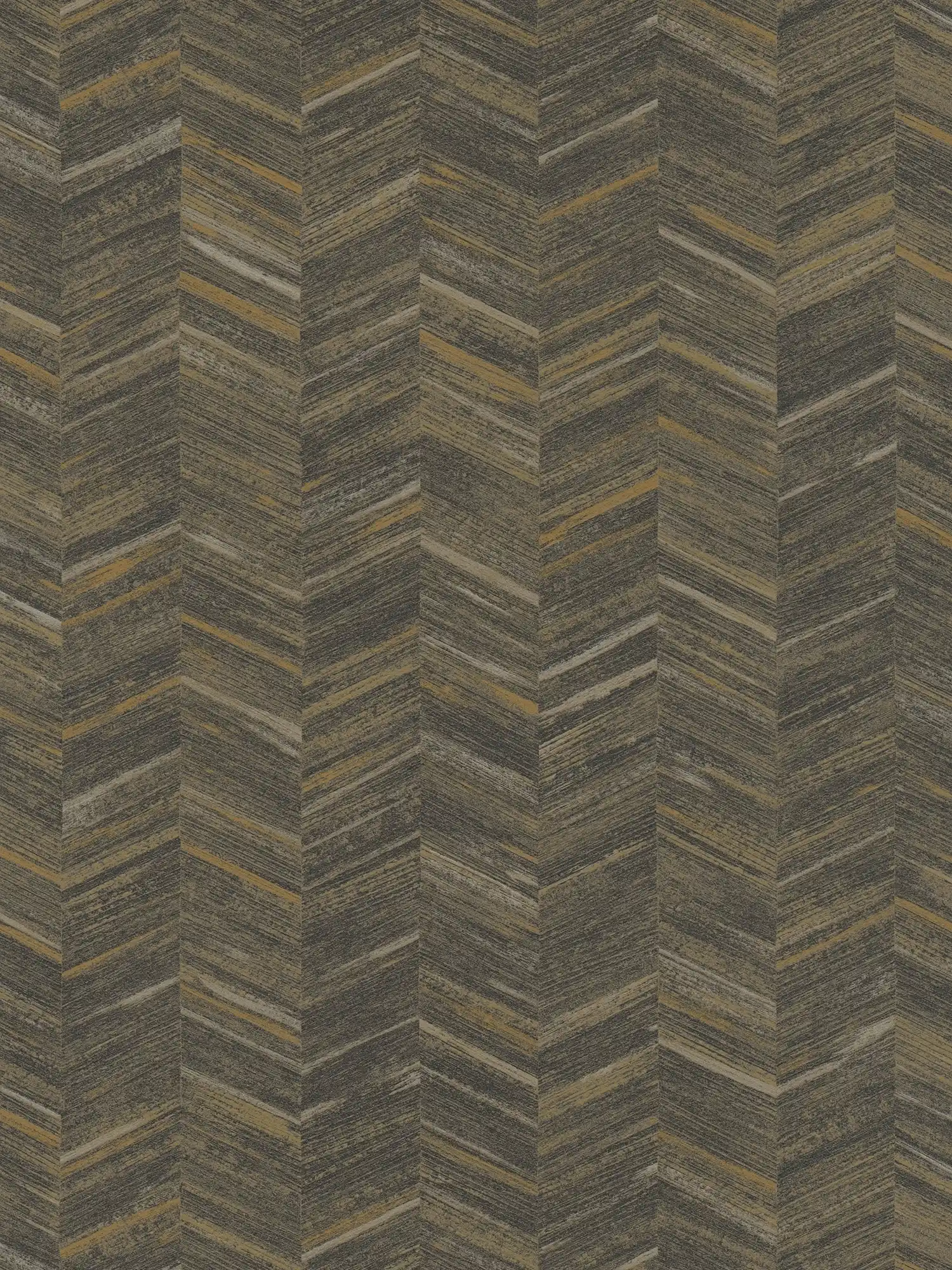 Textured wallpaper non-woven with wood effect & herringbone pattern - brown, metallic
