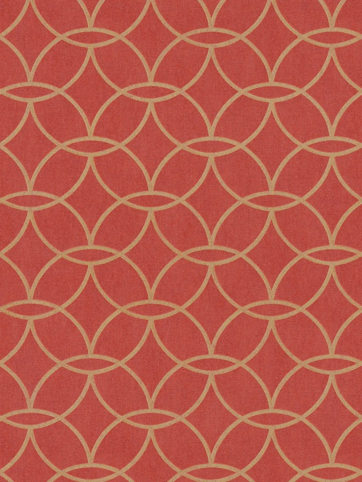 Non-woven wallpaper geometric gold pattern & shimmer effect - red, gold
