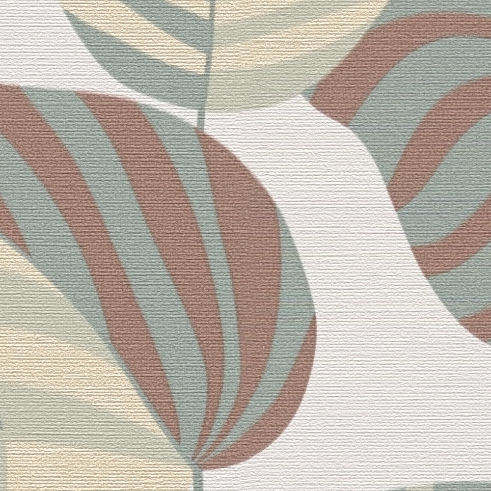             Papier peint intissé avec grandes feuilles de palmier dans une couleur discrète - blanc, vert, rouge orangé
        