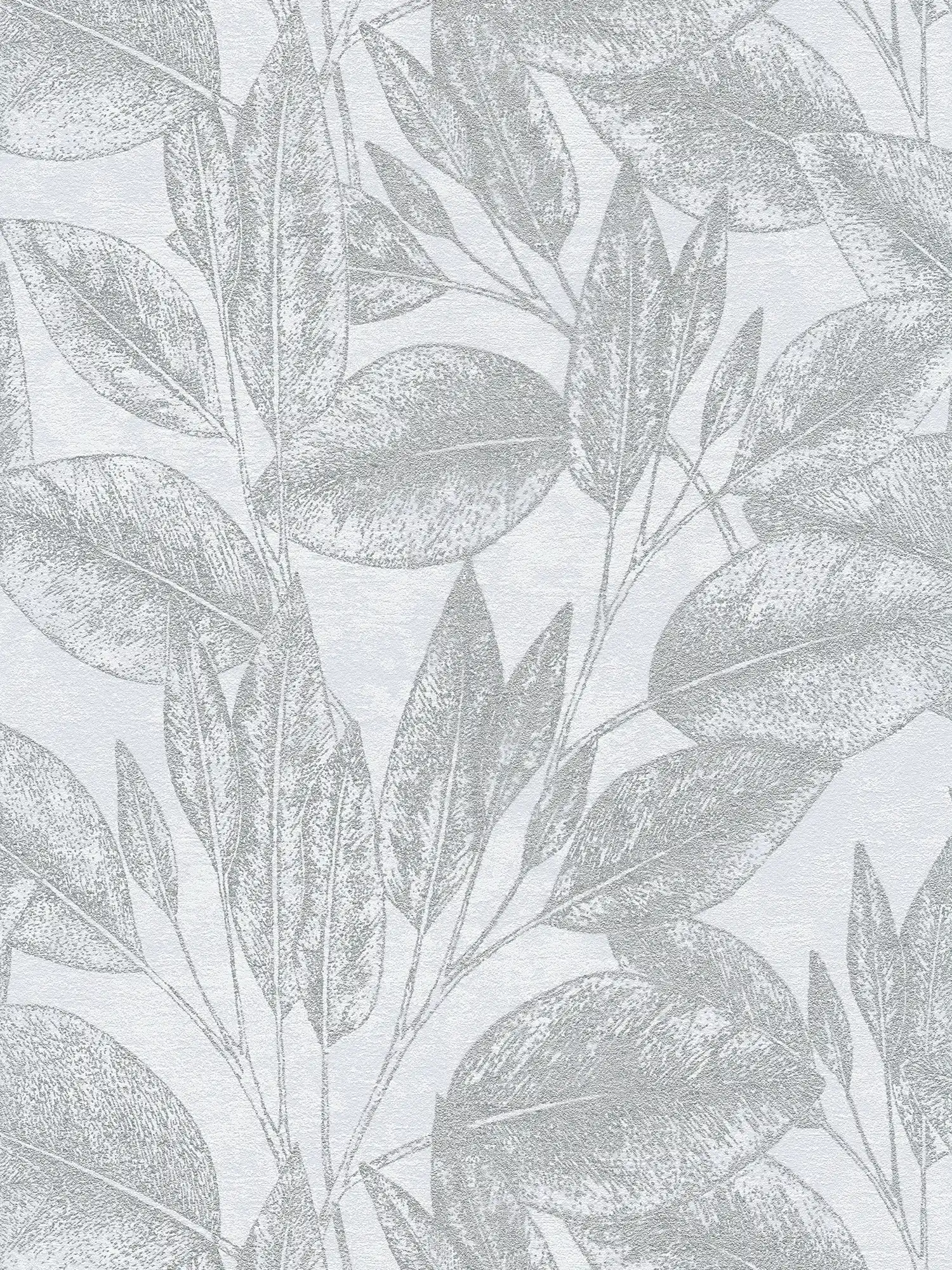 Papel pintado con motivo de hojas de aspecto vintage - gris, metálico
