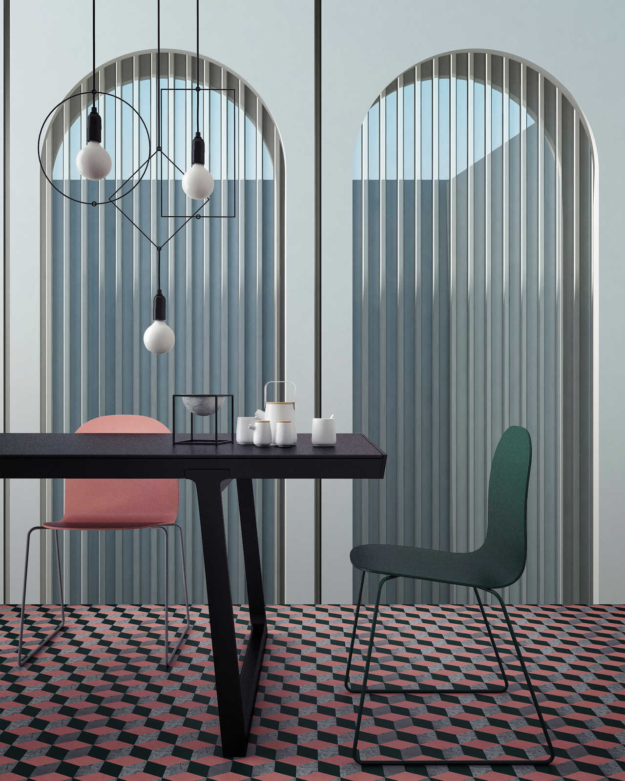             Escape Room 1 - Papier peint panoramique architecture moderne bleu & gris
        
