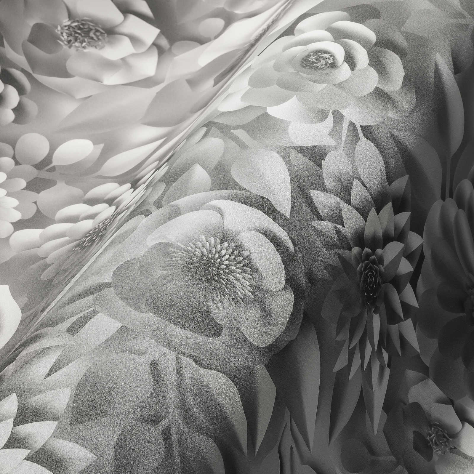             Papier peint 3D avec fleurs en papier, motif graphique de fleurs - blanc
        