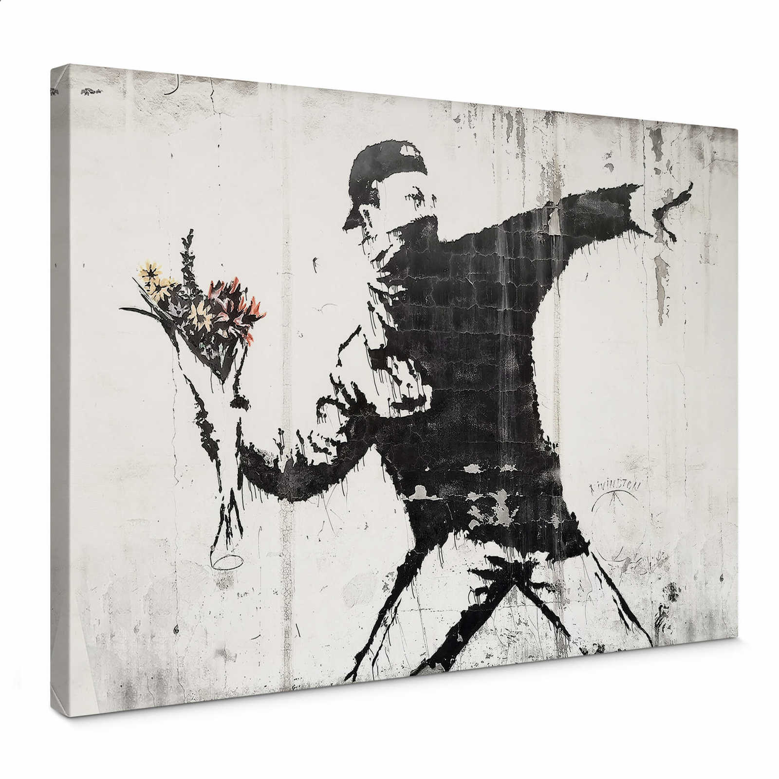         Banksy Canvas Schilderij "Bloemrijkwerper" Graffiti Stijl - 0.70 m x 0.50 m
    