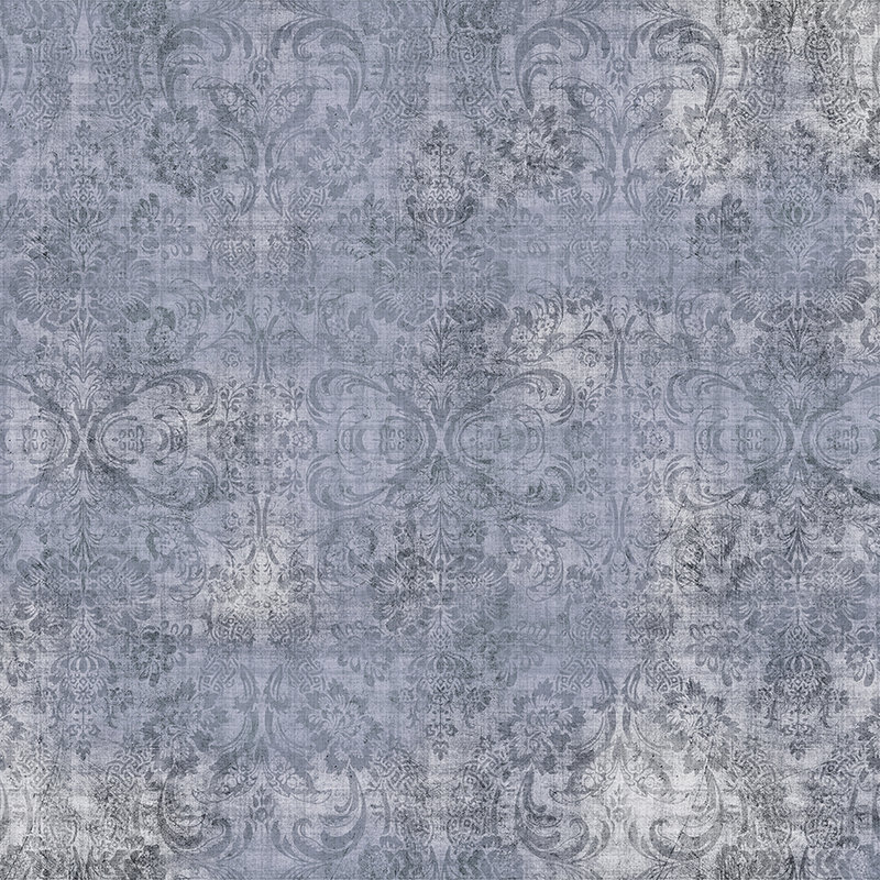 Old damask 3 - Carta da parati in lino naturale struttura ornamenti screziati blu - Vello liscio blu | madreperla
