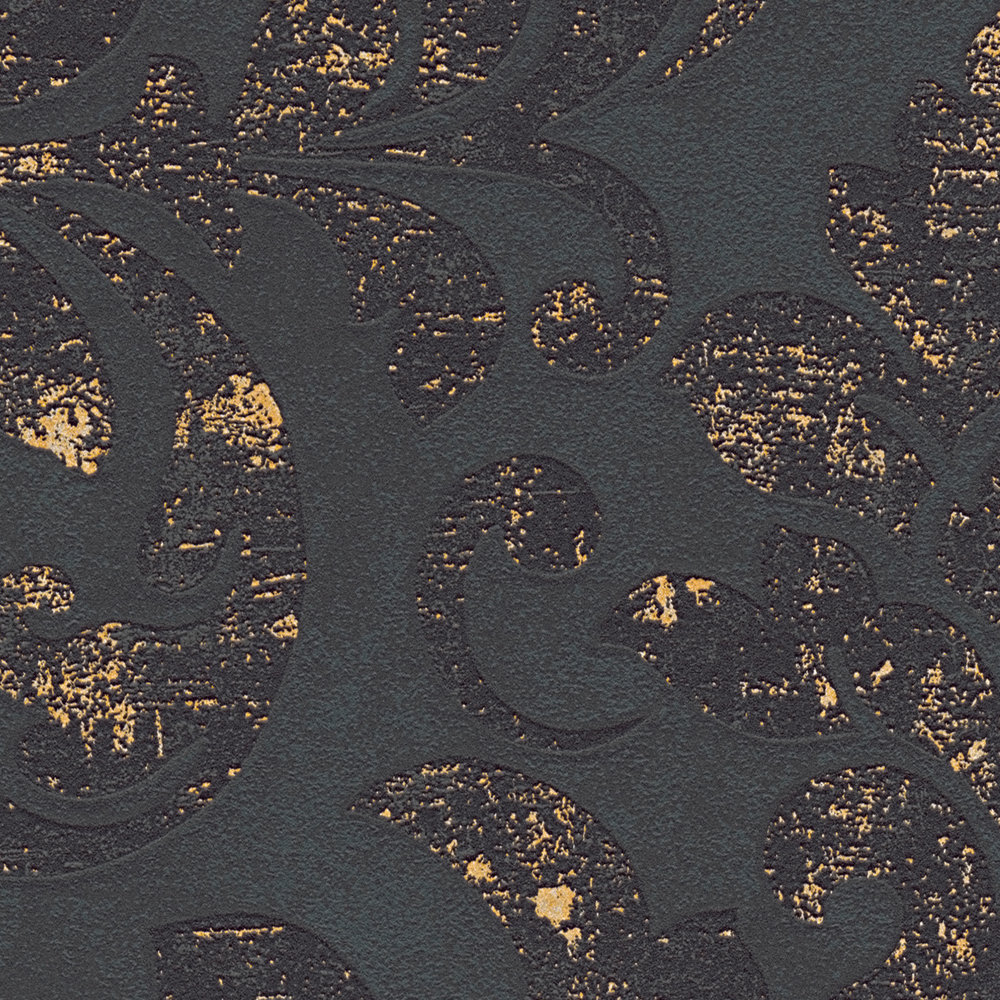             Baroque wallpaper ornaments in used look - black, gold
        