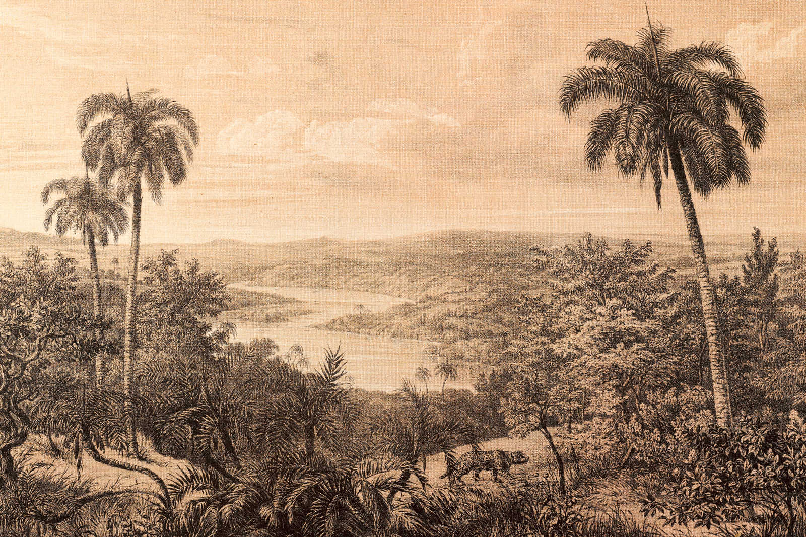             Quadro su tela Vista foresta pluviale con trama di lino Ottica | beige, nero - 0,90 m x 0,60 m
        