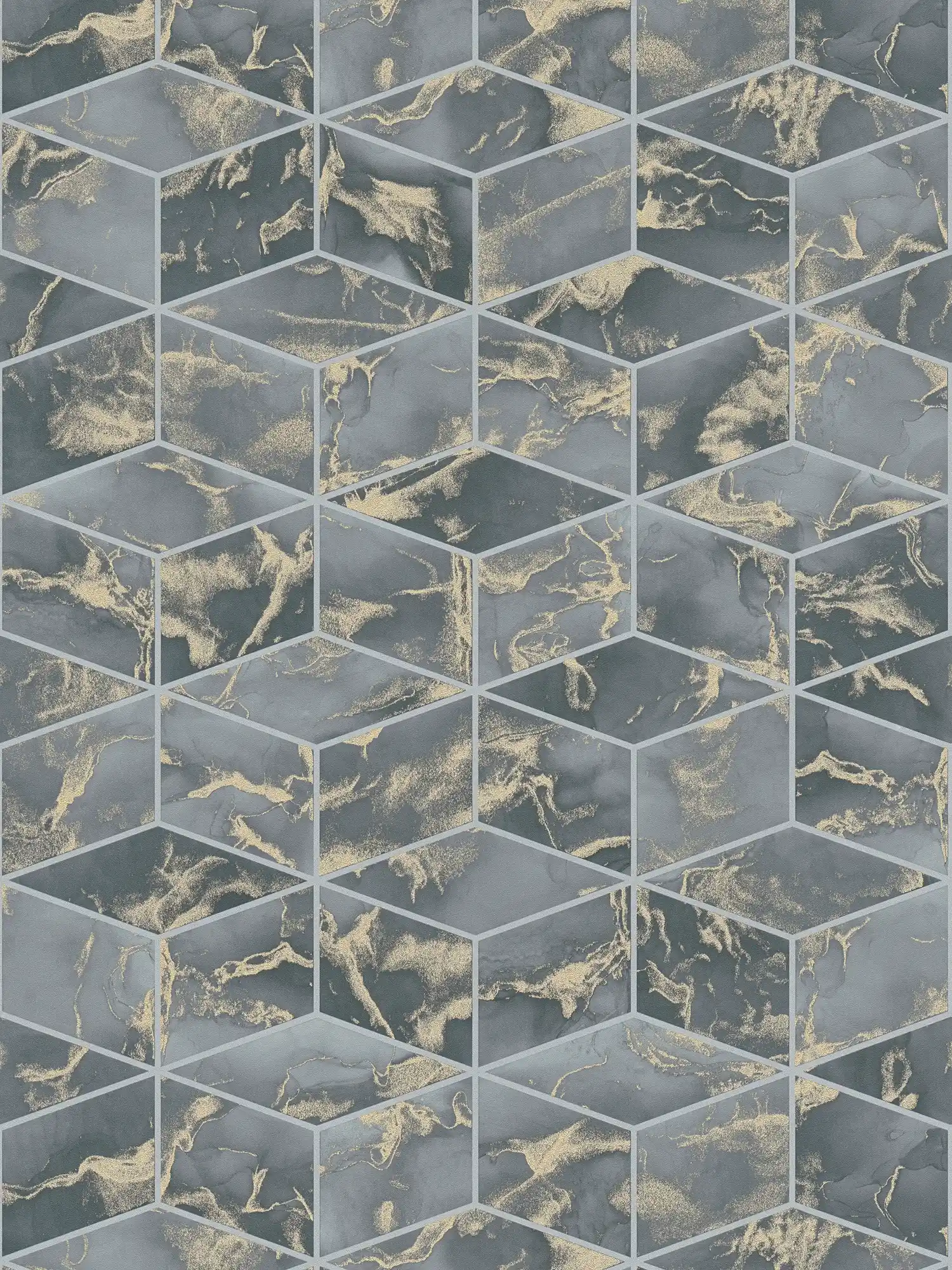 Marble wallpaper tile look with gold accent - grey, green, metallic
