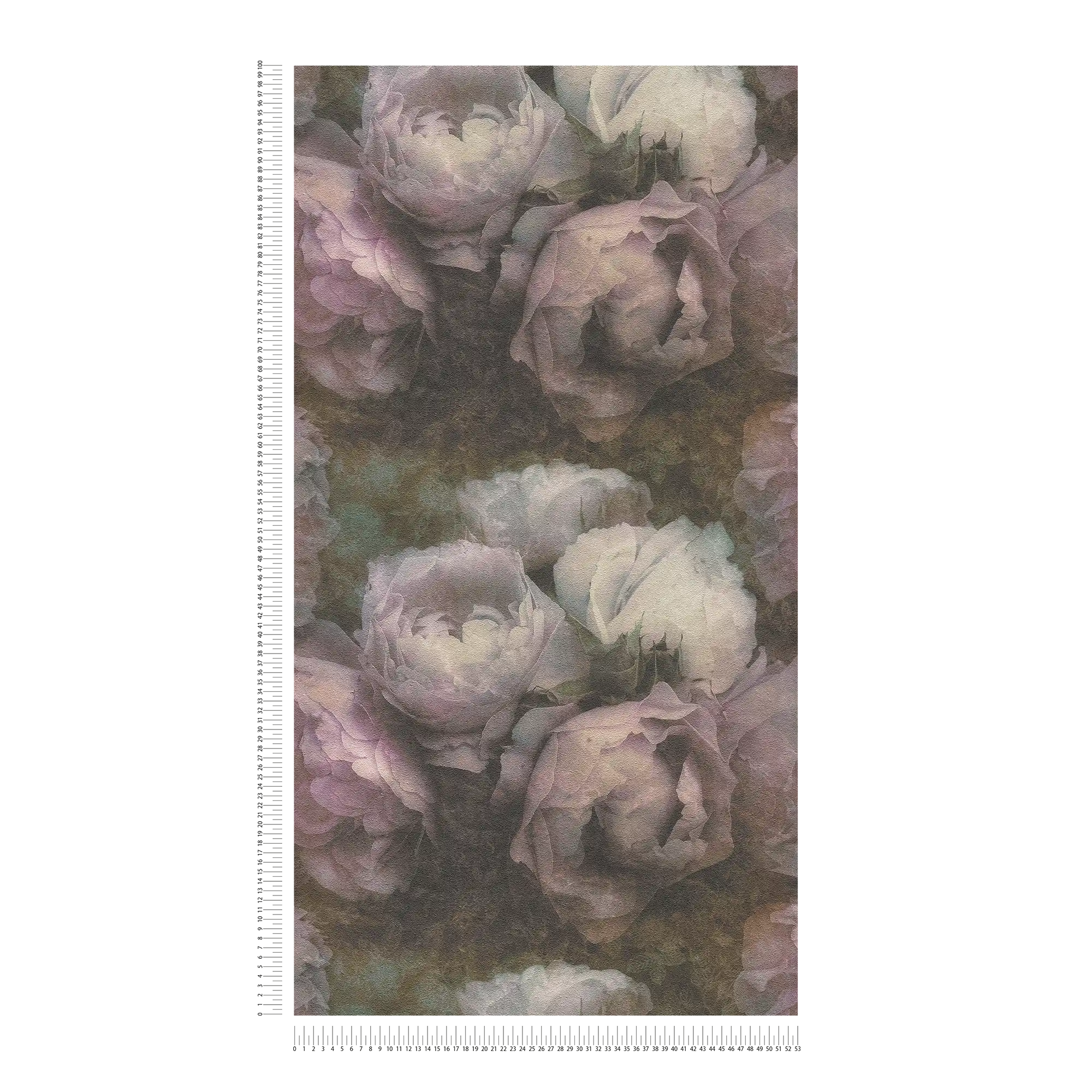             carta da parati con peonie in stile vintage - viola, grigio, bianco
        