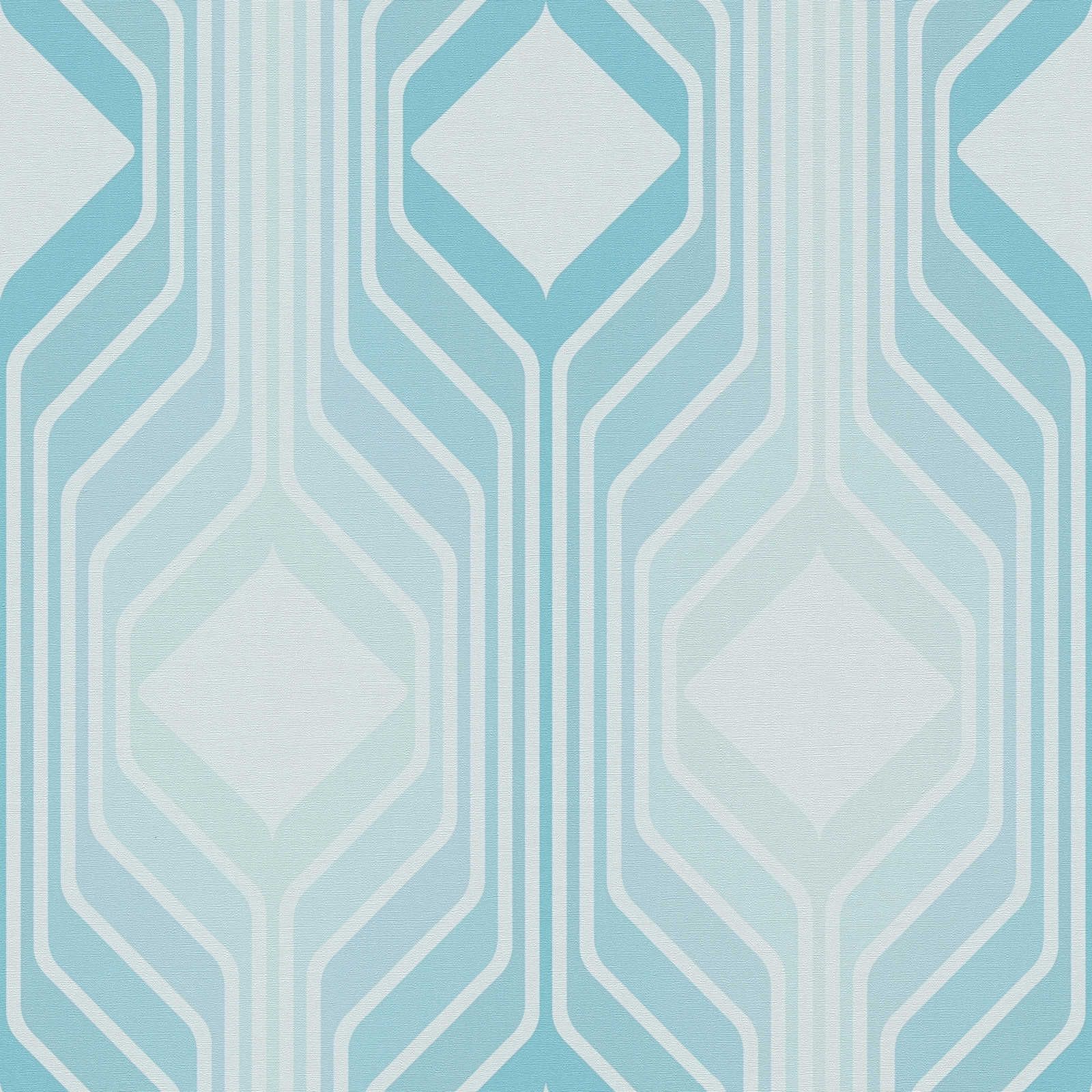 Motivo de rombos en papel pintado no tejido retro - azul, azul claro, turquesa
