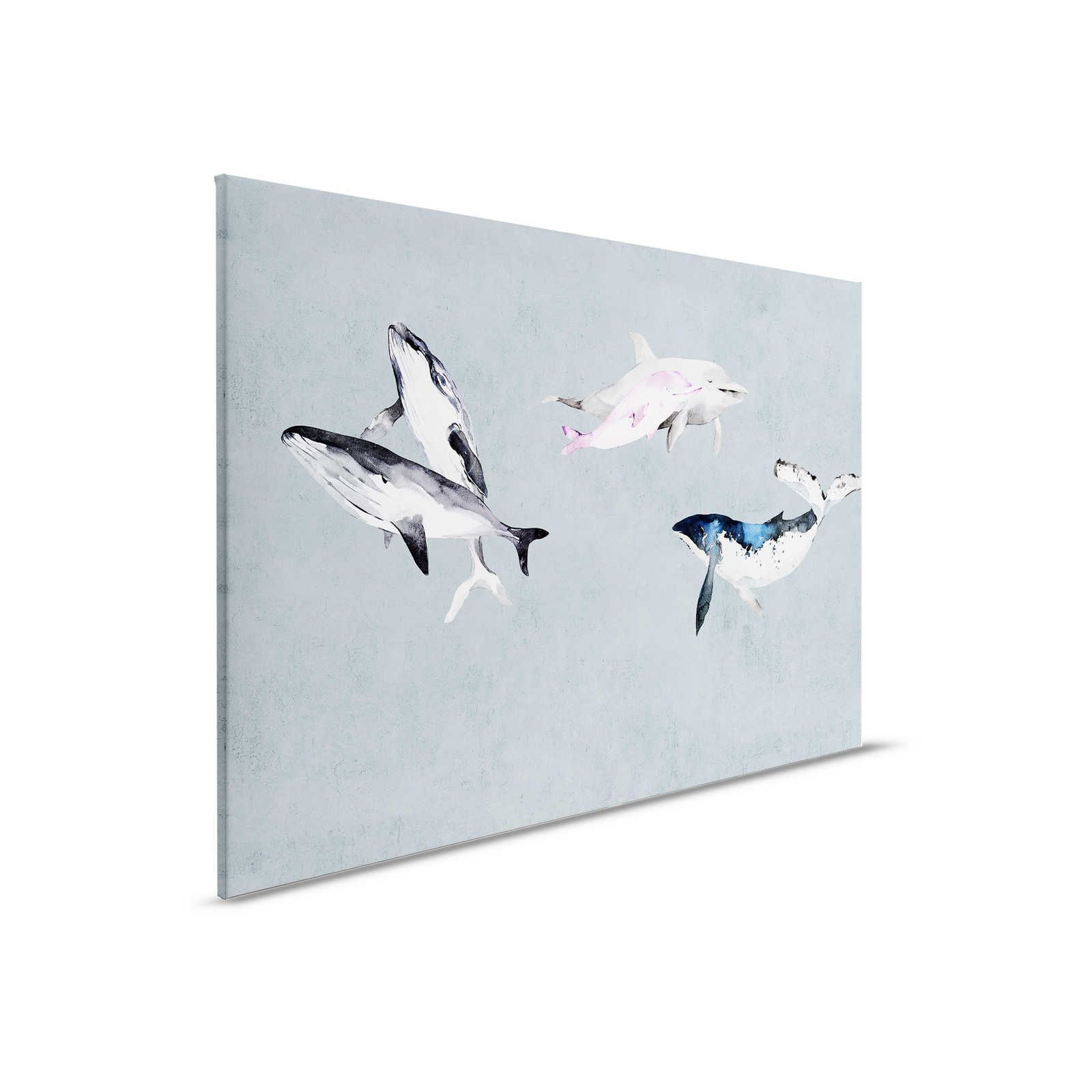 Oceans Five 1 - Canvas painting Whales & Dolphins in watercolour style - 0,90 m x 0,60 m
