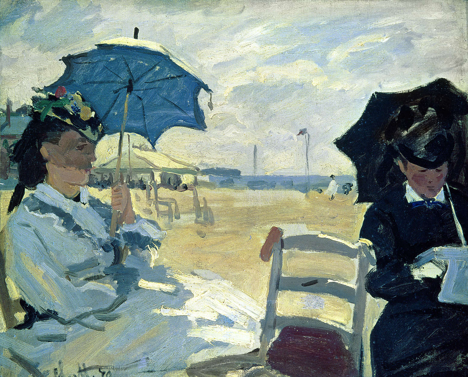             Muurschildering "Het strand Trouville" van Claude Monet
        