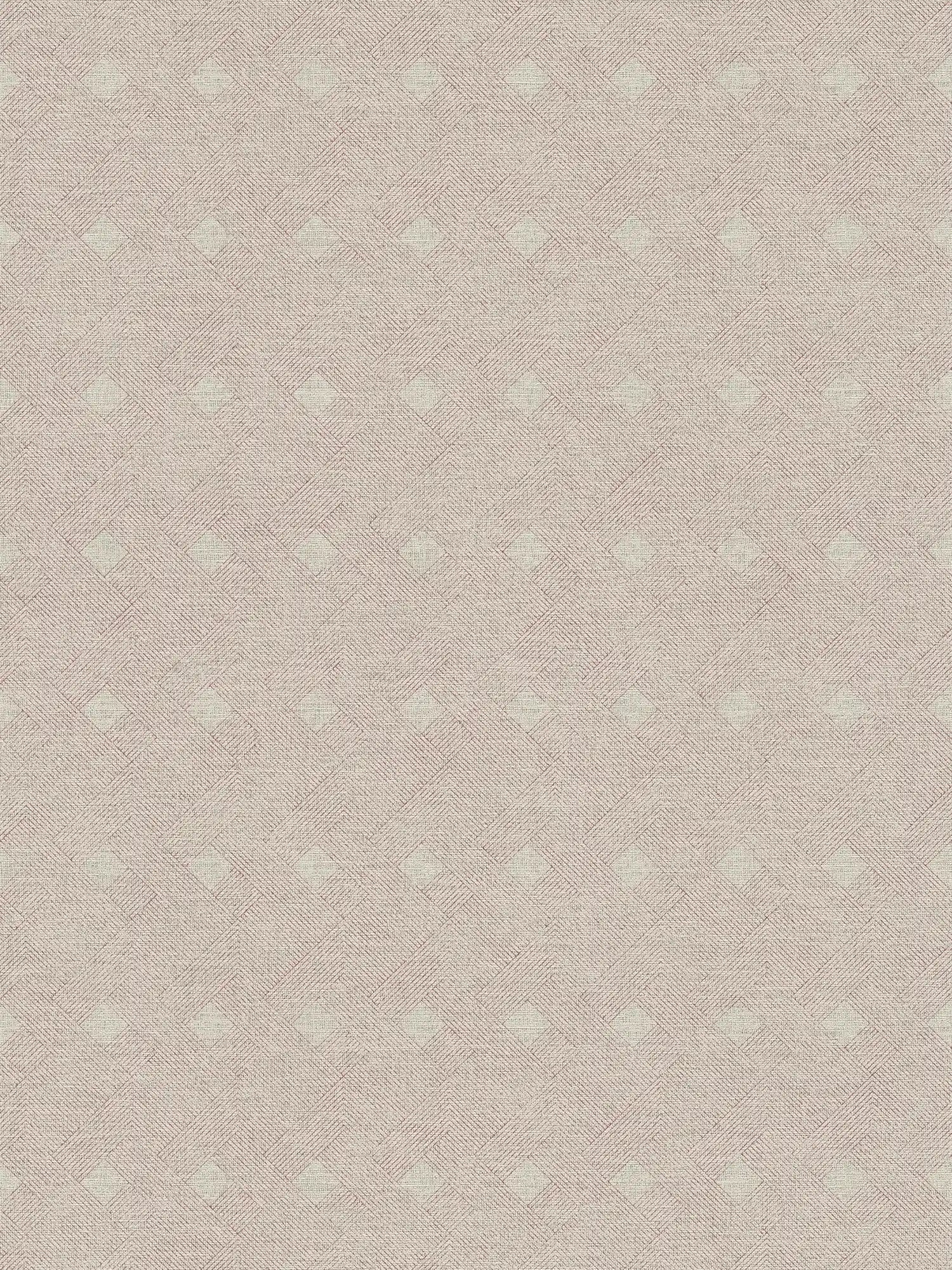 Pattern wallpaper lines & diamonds in vintage textile look - beige, red
