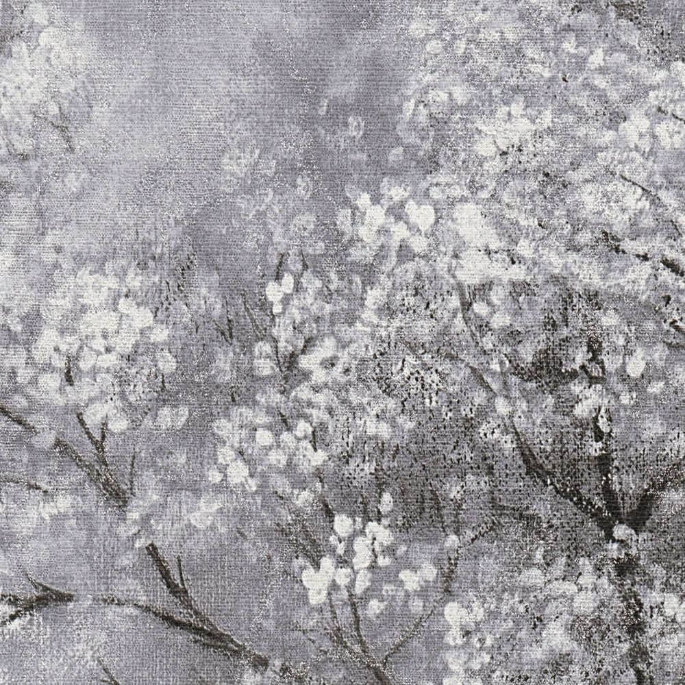             Carta da parati effetto glitter ciliegio in fiore - grigio, nero, bianco
        