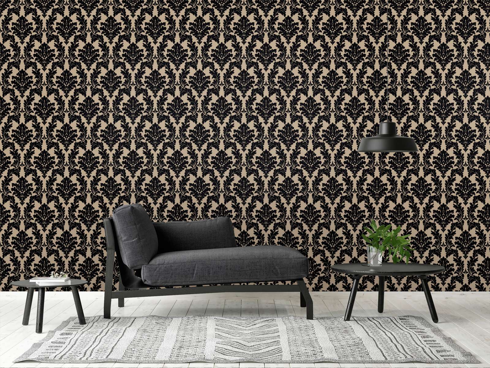             Barok behang met matglanseffect & textielgevoel - metallic, zwart
        