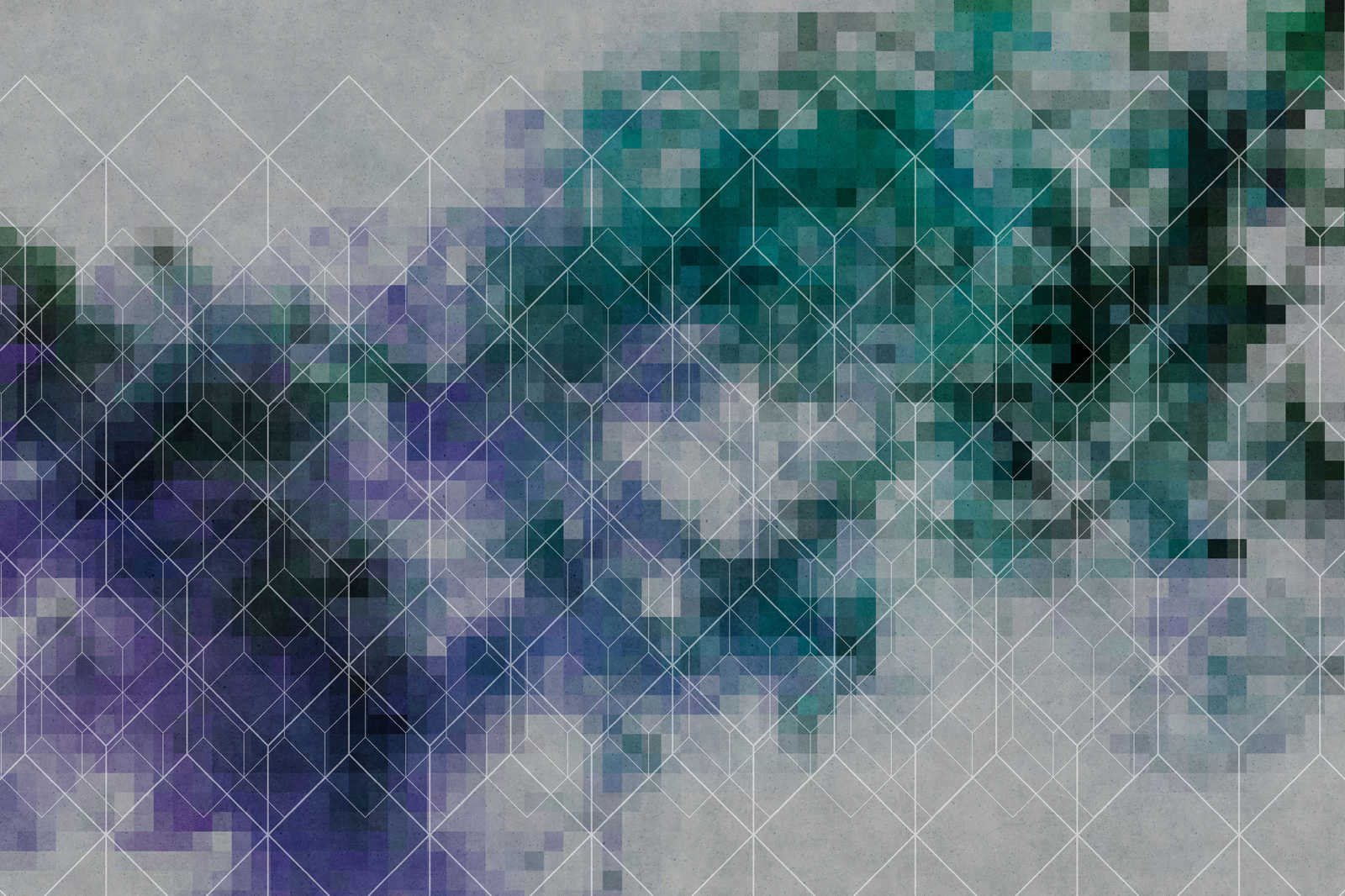             Quadro su tela Nuvole a colori e motivo a linee | blu, verde, grigio - 0,90 m x 0,60 m
        