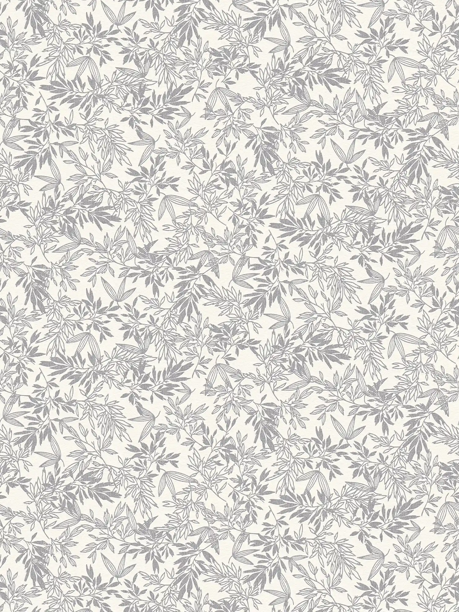 Floral wallpaper with leaves pattern in matt - grey, white
