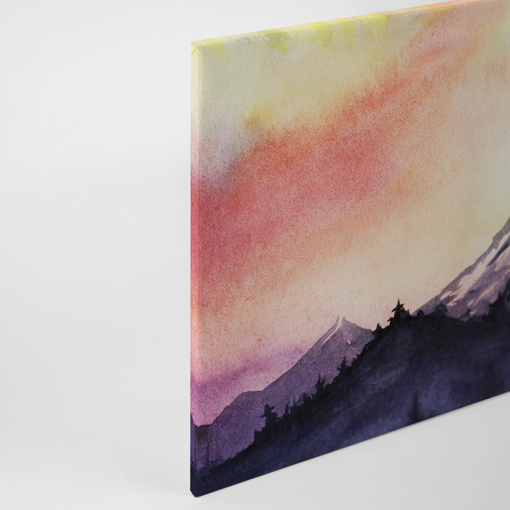             Canvas wand met berglandschap in aquarelstijl - 0,90 m x 0,60 m
        