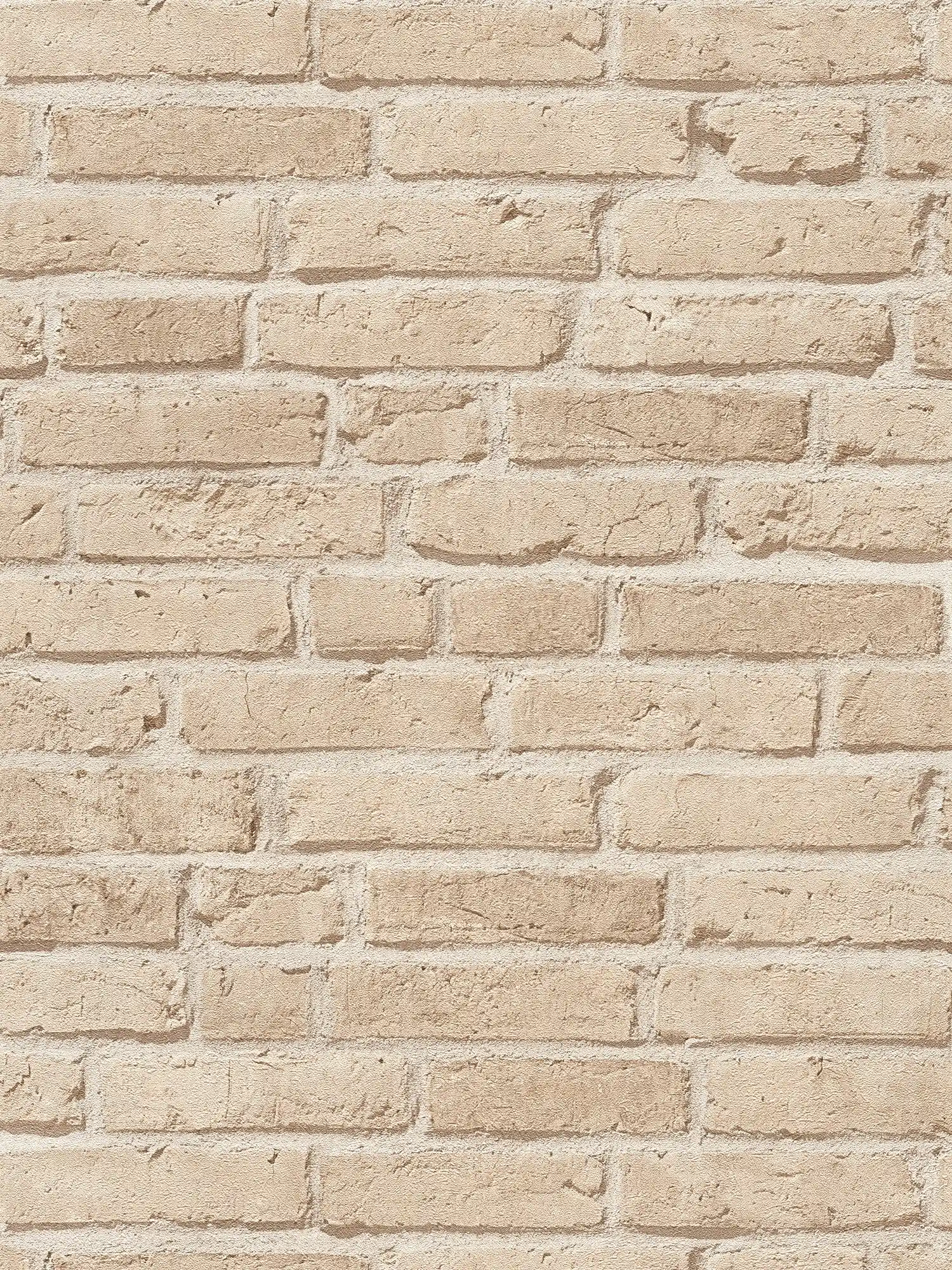 Papier peint pierre avec mur de briques & effet 3D - Beige
