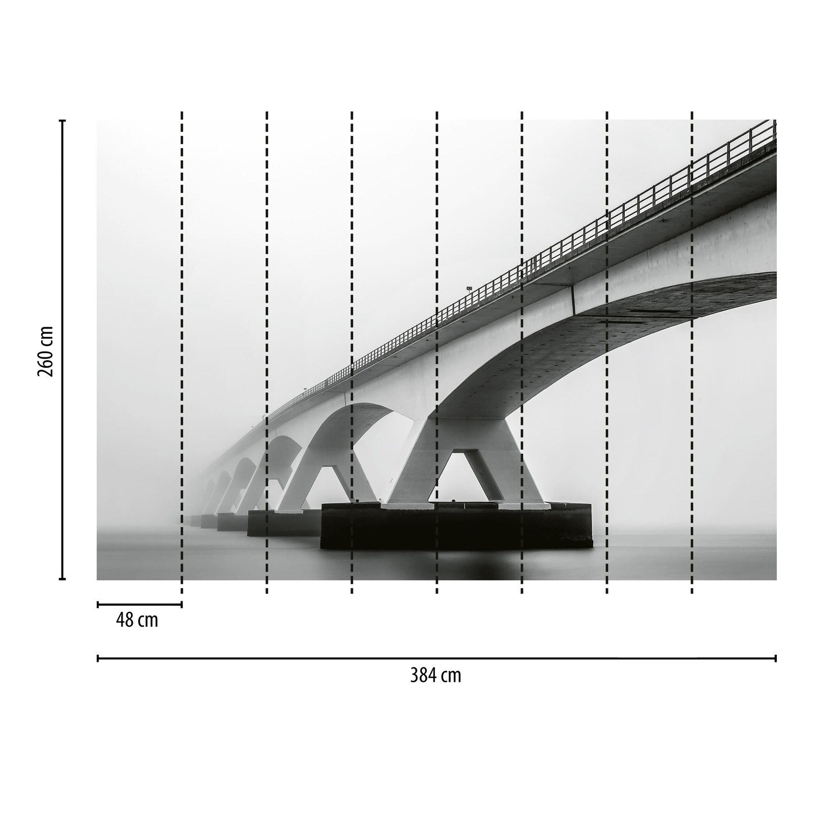             Photo wallpaper bridge in the fog - grey, white, black
        