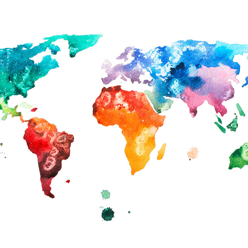         World map mural in watercolour look - colourful, white
    