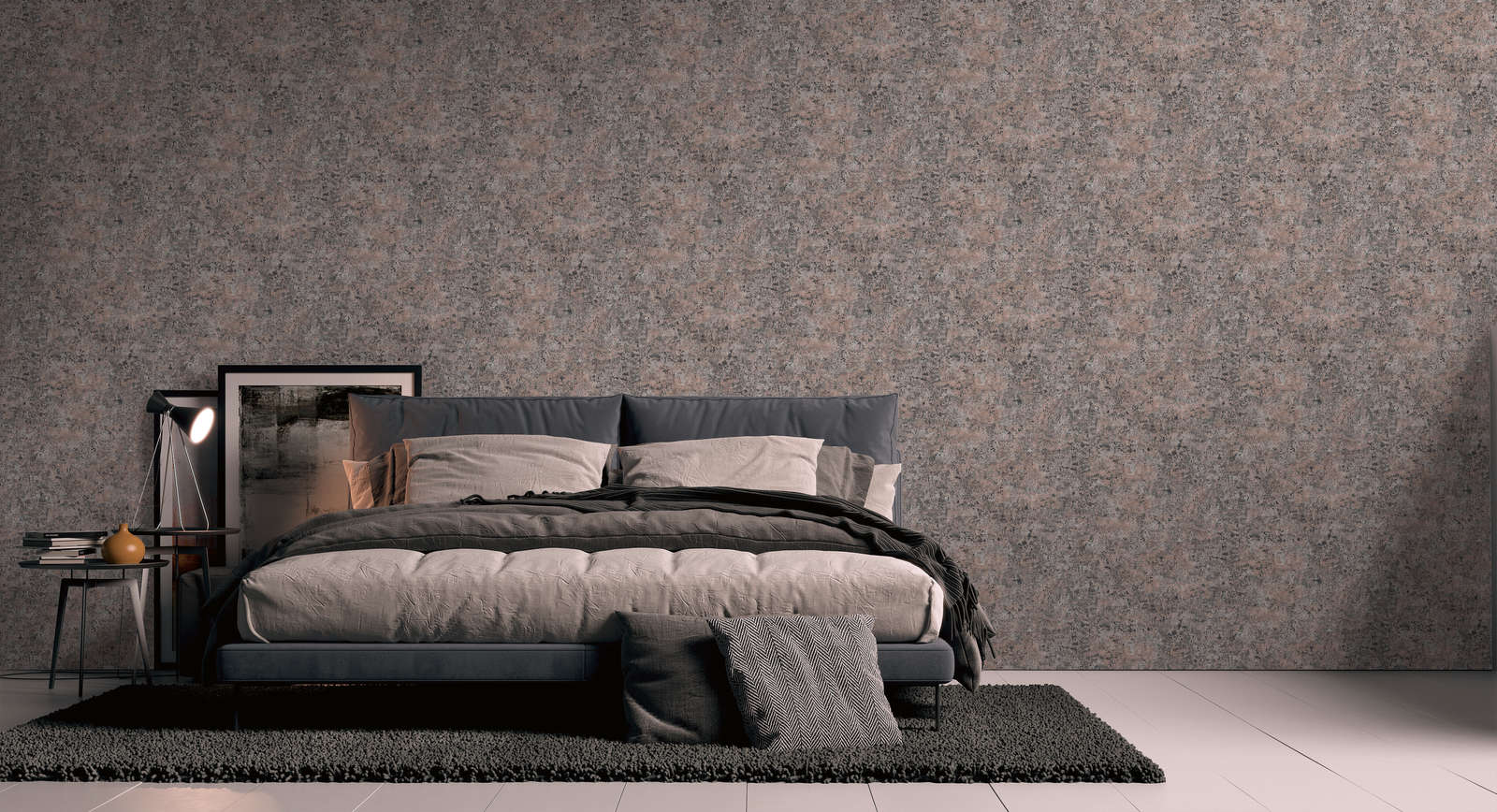             Metallic non-woven wallpaper in used look glossy - bronze, black, silver
        