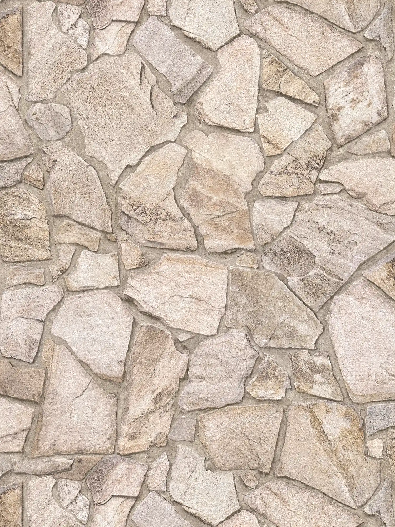Non-woven wallpaper in stone look with 3D brickwork - beige, grey, brown
