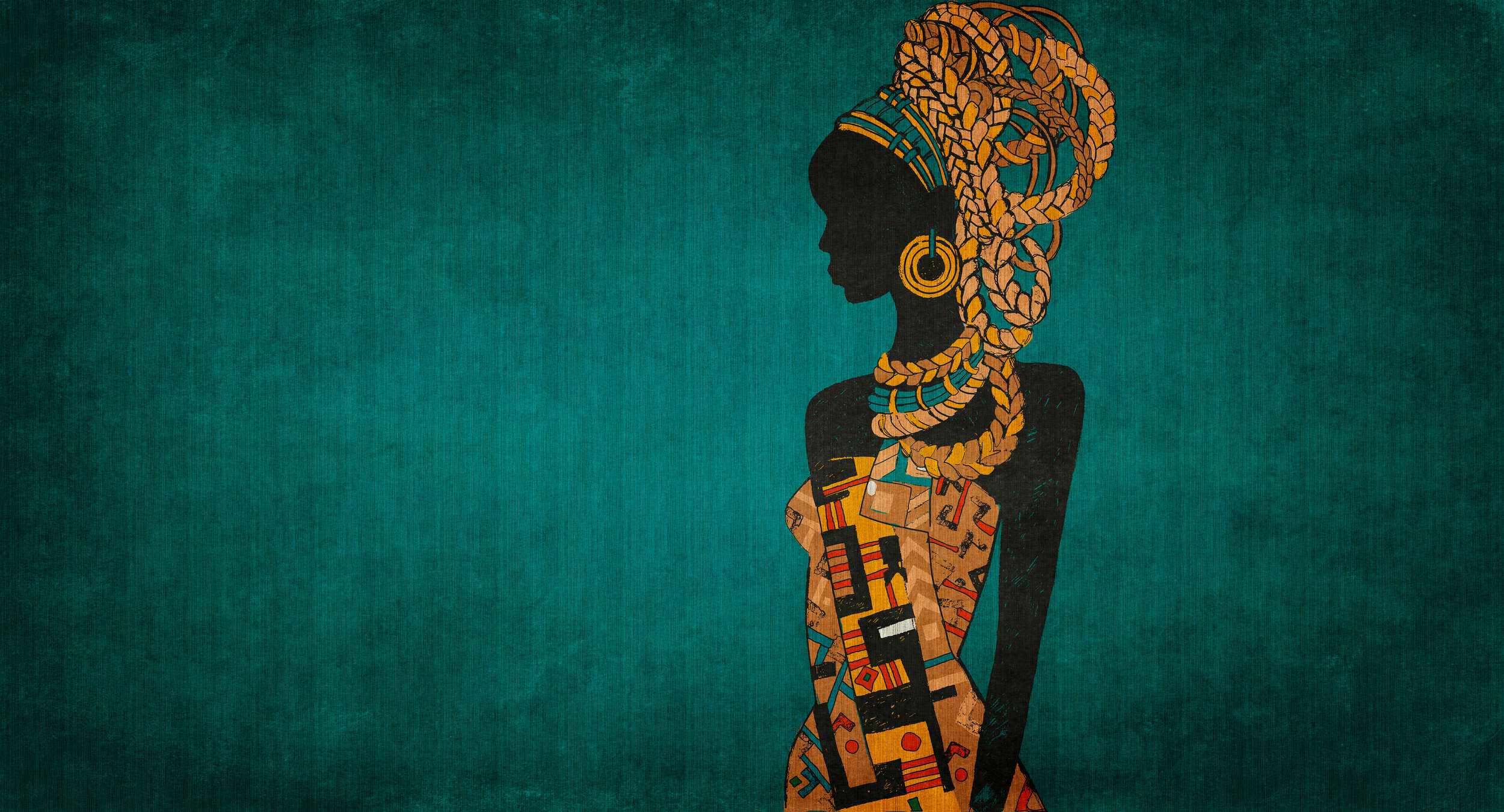             Nairobi 2 - Papel pintado de estilo africano Petrol con Sillouette de mujer
        