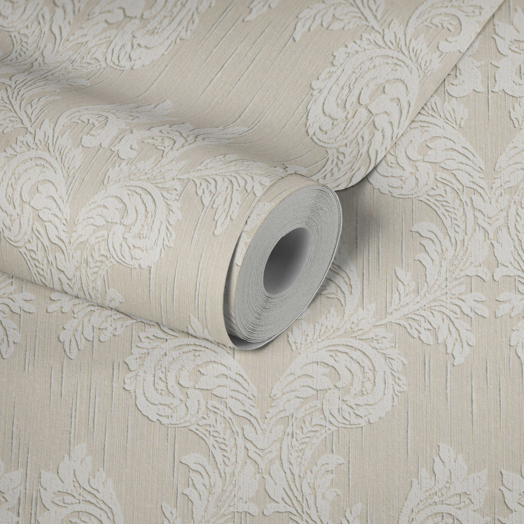             Textured wallpaper with dimensional ornamental vines - cream
        