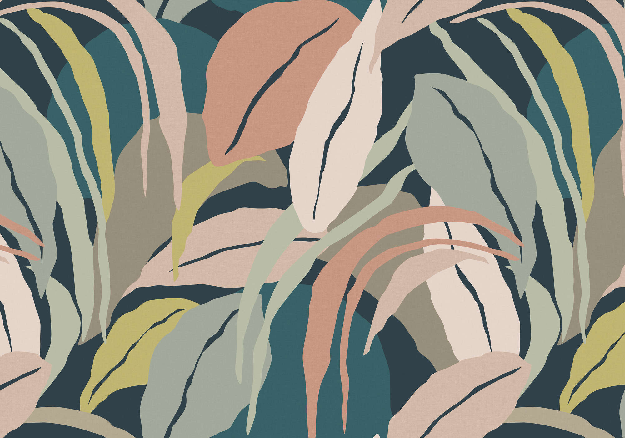             Papier peint avec motif abstrait de feuilles - beige, multicolore - intissé structuré
        