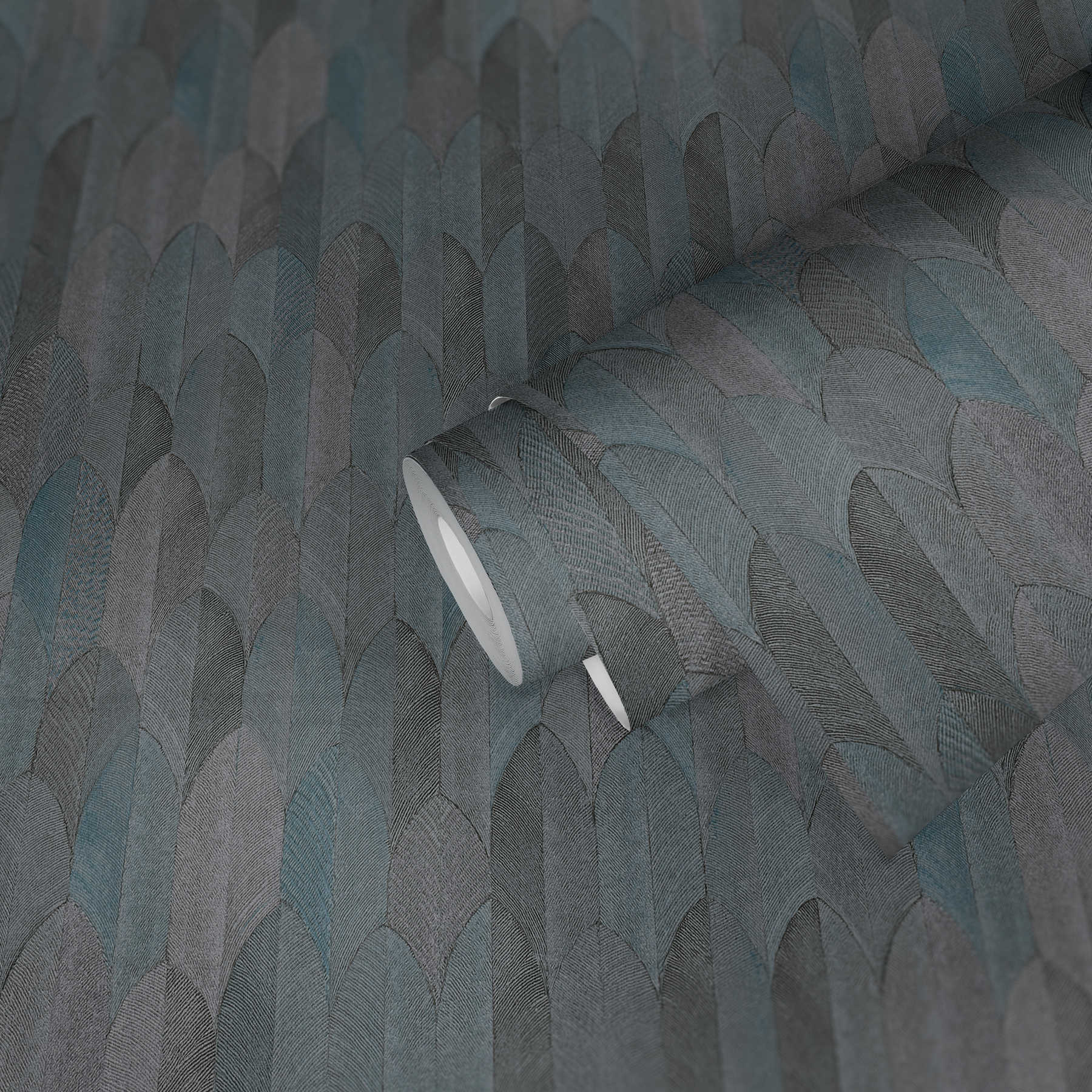             Symetric design wallpaper with metallic effect - grey, blue, black
        
