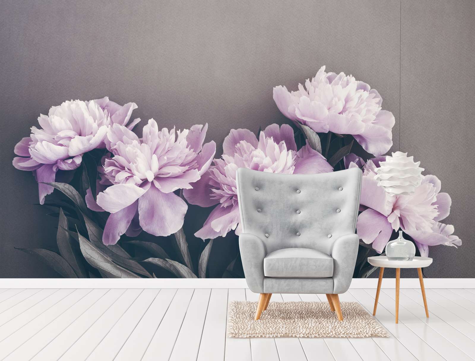             Peonies floral pattern wallpaper - Pink, Grey
        