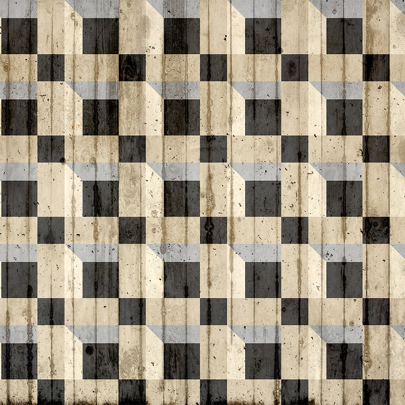         Concrete photo wallpaper with layered look & cube pattern - Beige, Black, Grey
    
