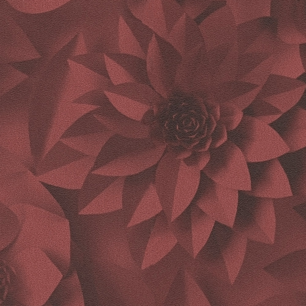             Carta da parati 3D con fiori di carta, motivo grafico floreale - Rosso
        
