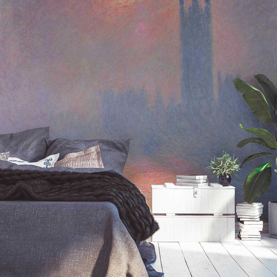 Papier peint "Le Parlement de Londres avec le soleil qui perce la brume" de Claude Monet
