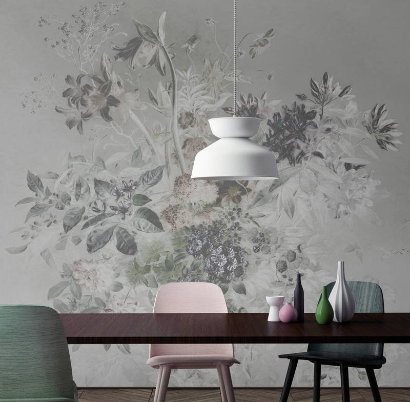             Photo wallpaper romantic flowers design - grey, white
        