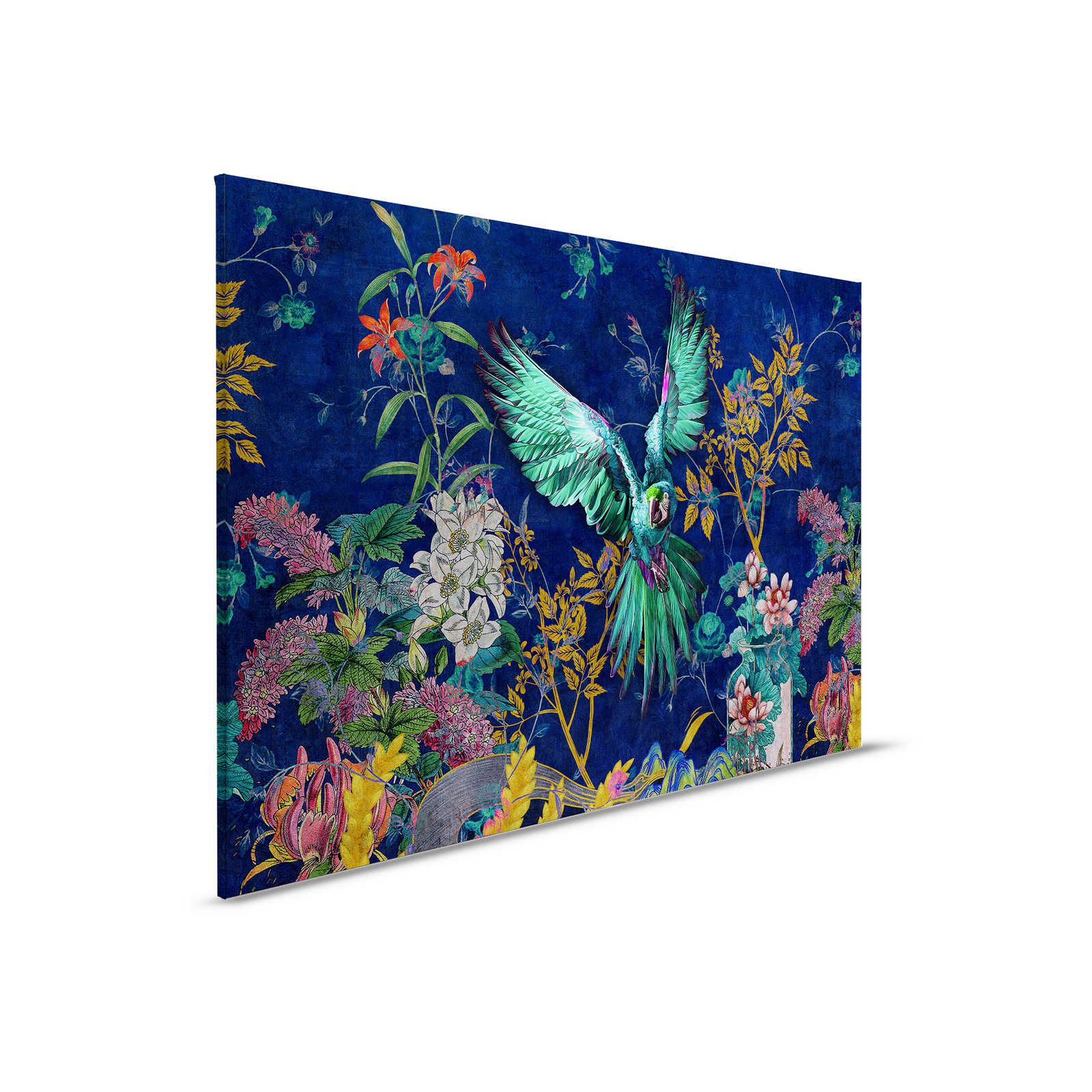 Tropical Hero 1 - Canvas schilderij Bloemrijk & Papegaai intense kleuren - 0,90 m x 0,60 m
