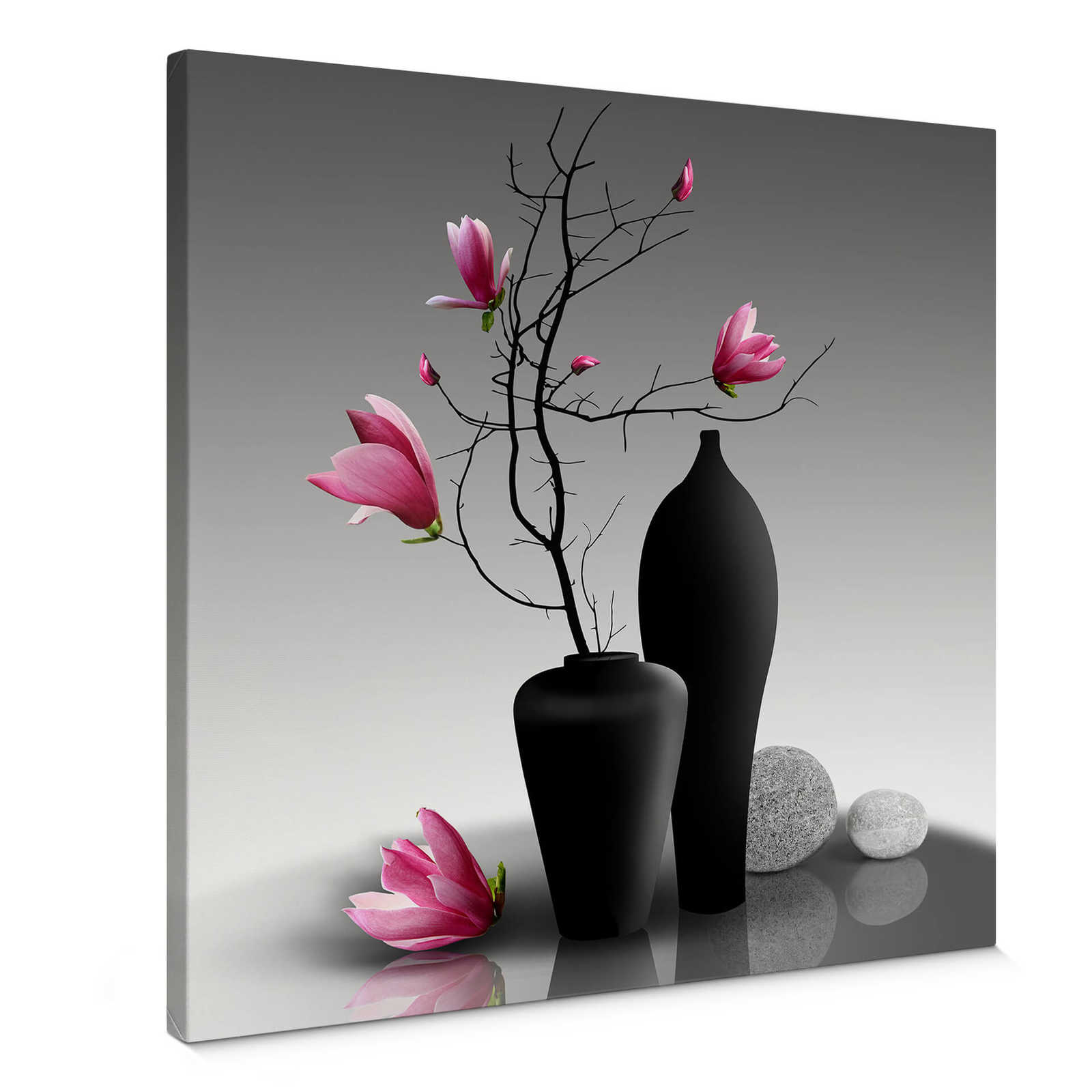         Canvas print square magnolia branch in a black vase
    