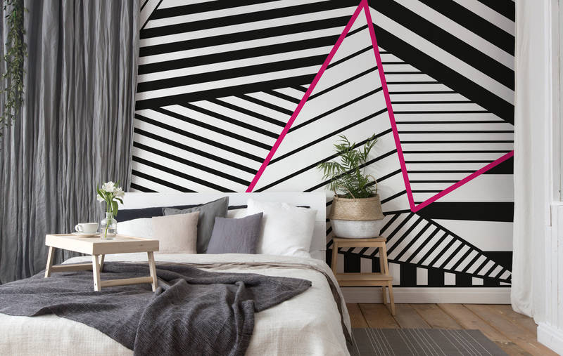             Stripe Pattern & Pink Accent Wallpaper - Pink, White, Black
        