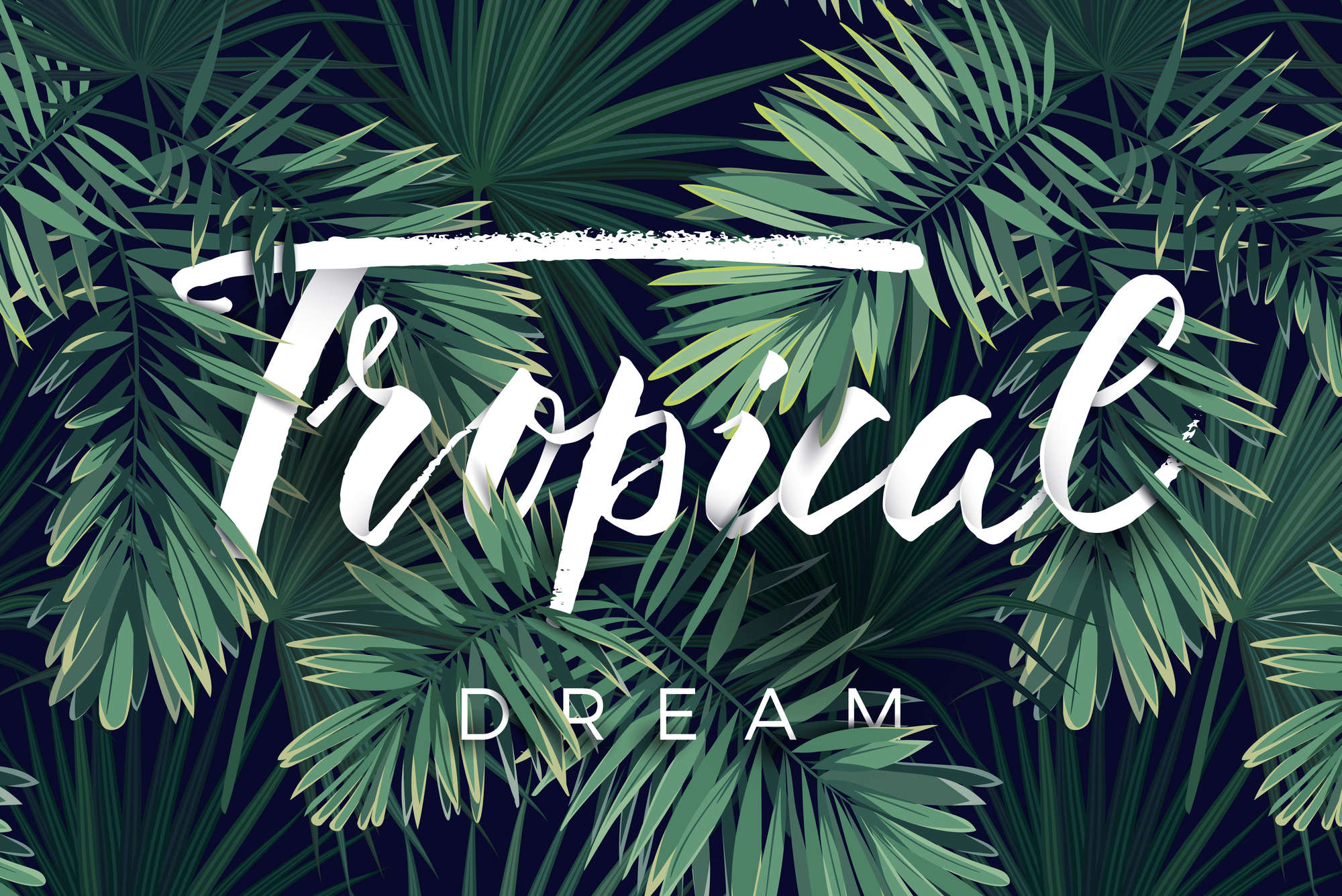             Carta da parati grafica con scritta "Tropical Dream" su tessuto non tessuto liscio di prima qualità
        