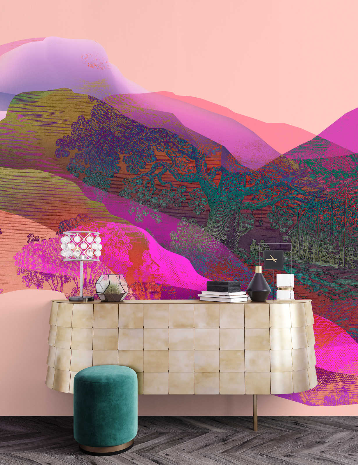             Magic Mountain 1 - Mural de pared abstracto con montañas y patrón de paisaje
        