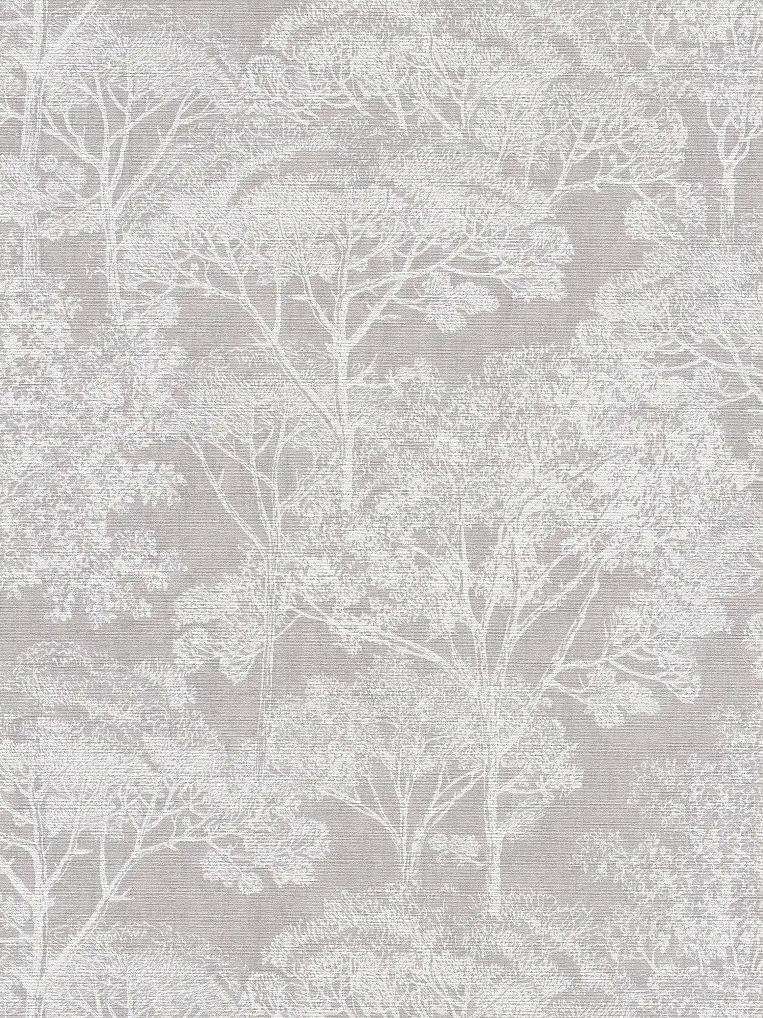 Papel pintado vintage con motivo de árbol con efecto metálico - crema, gris, metálico
