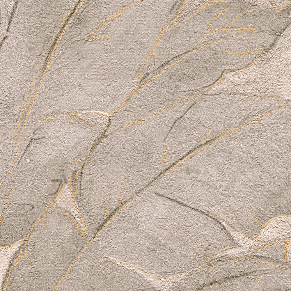             Jungle wallpaper with gold contour - beige, gold, grey
        