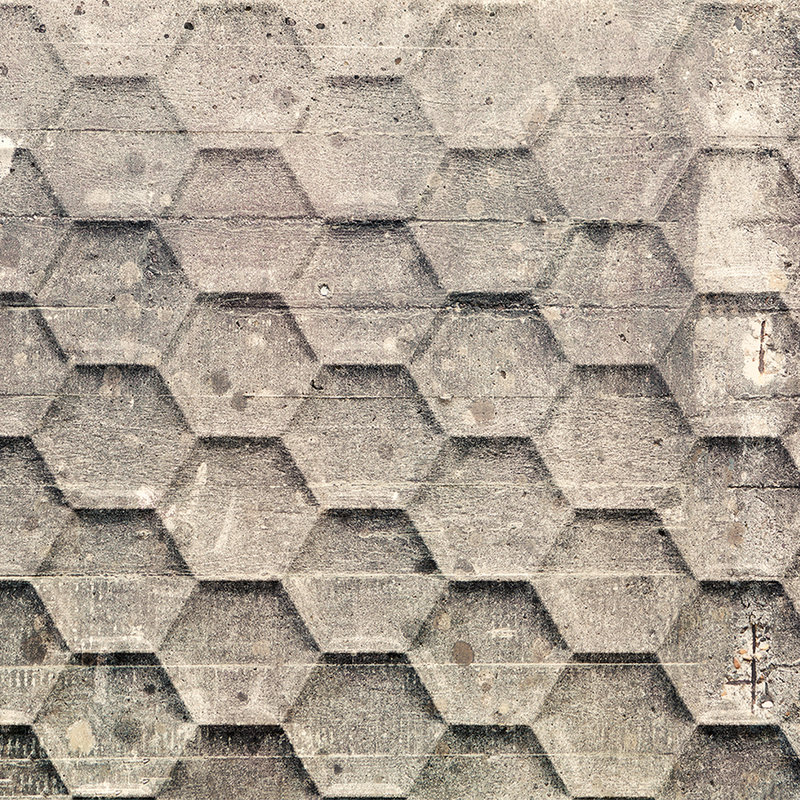 Papier peint béton avec motif géométrique en nid d'abeille - gris, beige, blanc
