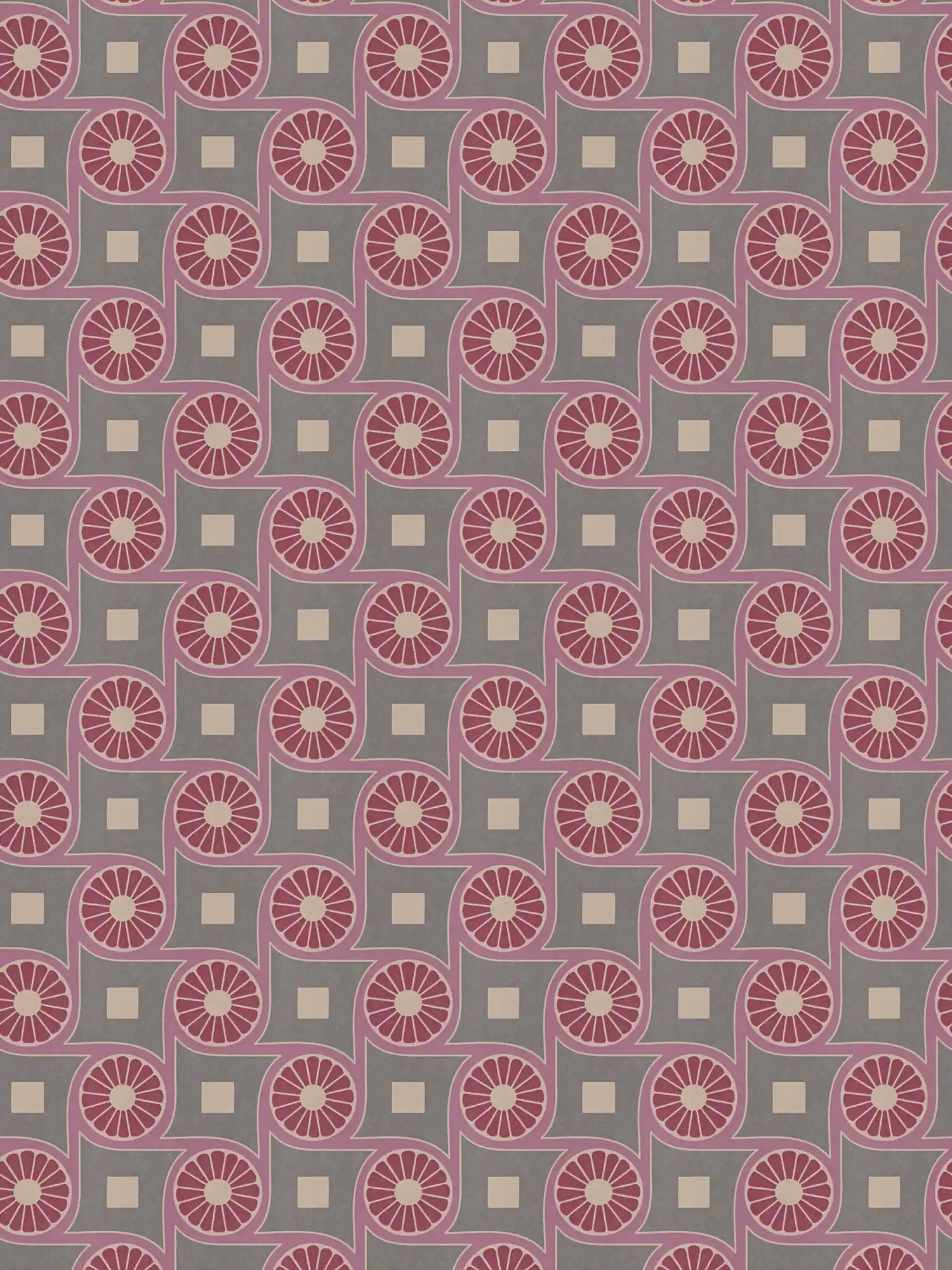         Retro non-woven wallpaper with circle pattern and squares - purple, red, beige
    