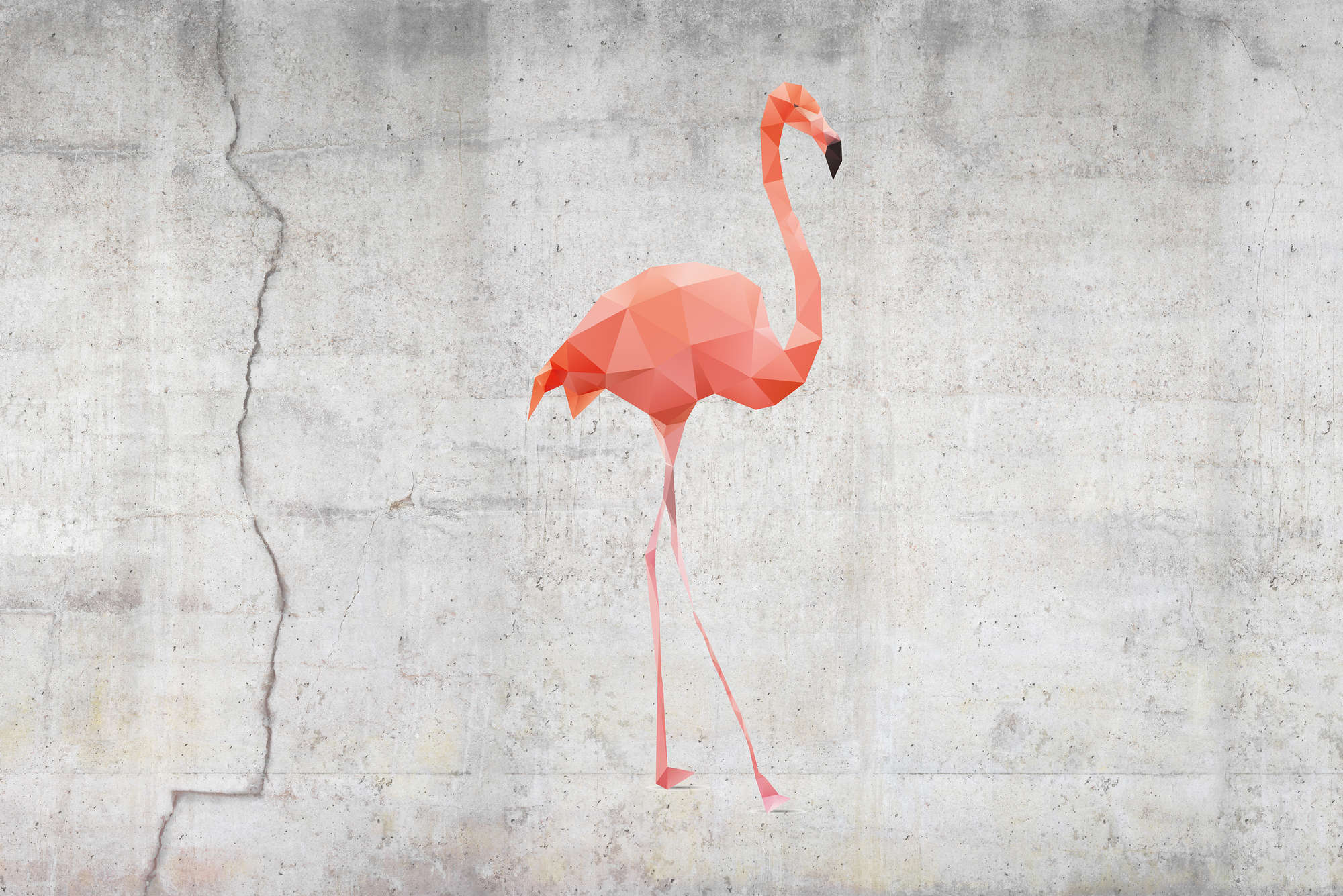             Graphic mural flamingo motif on textured nonwoven
        