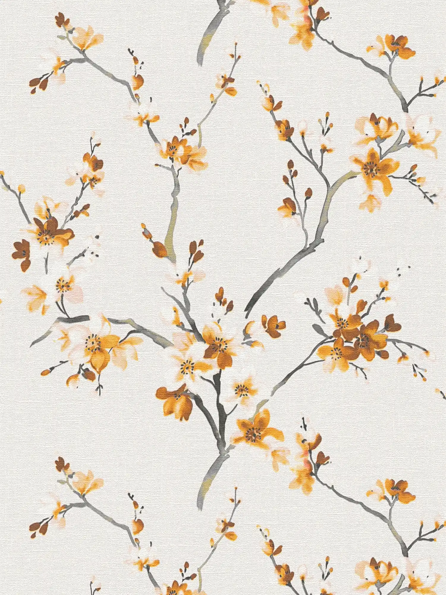Papier peint fleuri jaune moutarde Motifs floraux dans le style aquarelle

